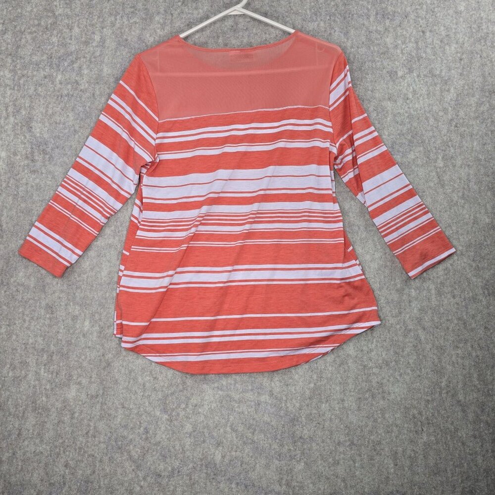 Bobbie Brooks Womens Striped Coral 3/4 Sleeve Top Mesh Accent M Polyester Blend - Picture 2 of 6